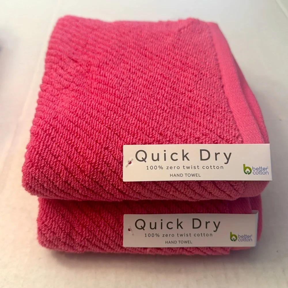 💥10pc QUICK DRY 100% Cotton Zero Twist Cotton Bath Towel Set - Shocking Pink